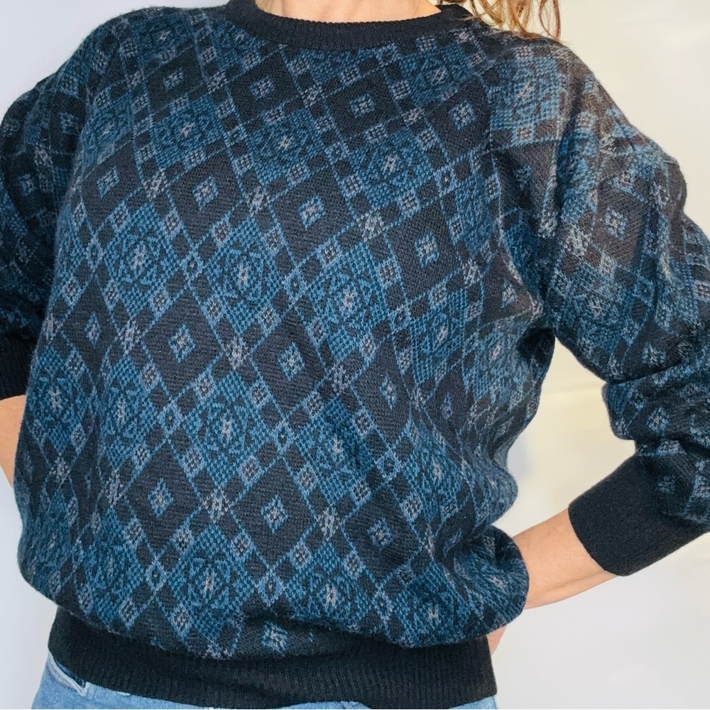 Vintage Sears Roebuck Wool Blend Geometric Patterned Knit Sweater Italy